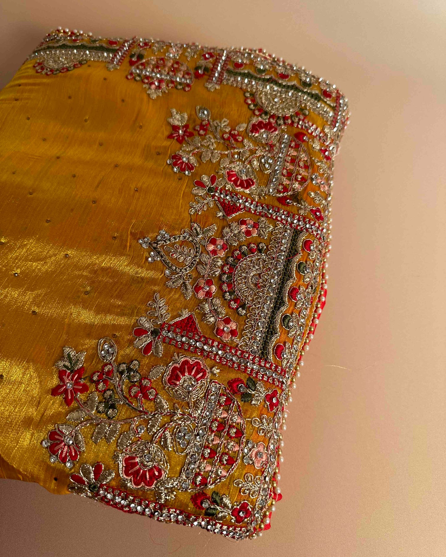 Kahani Mustard Yellow Chiffon Silk Saree with Embroidery Border