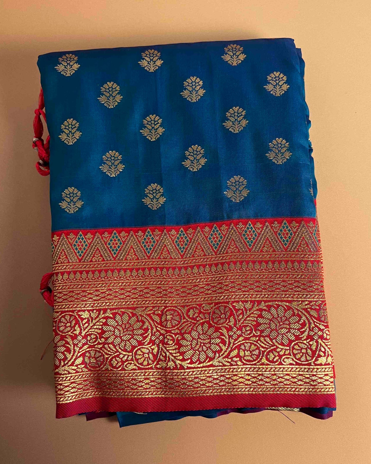 Prerna Blue Banarasi Silk with Pink and Gold Brocade Embroidery Border