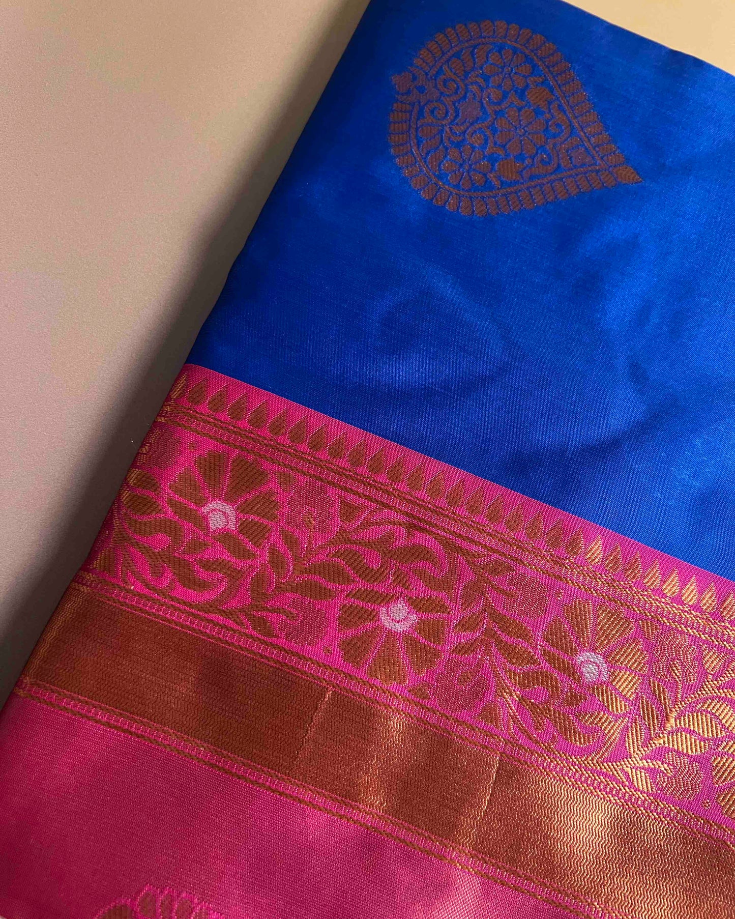 Virasat Royal Blue Silk Jacquard Saree with Luxurious Gold Design