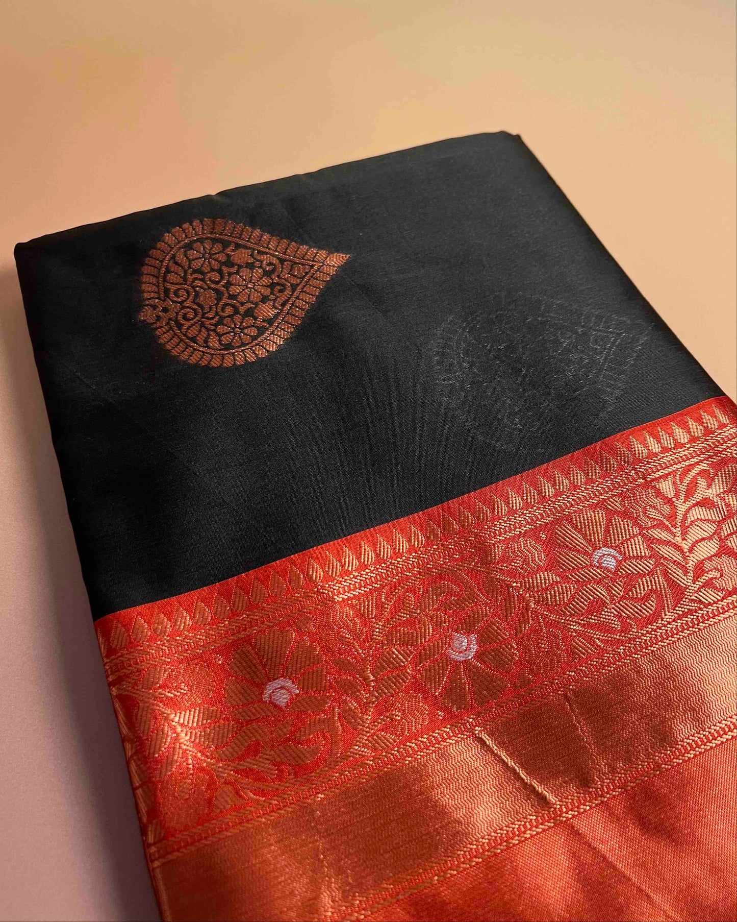 Virasat Black Silk Jacquard Saree with Luxurious Gold Design
