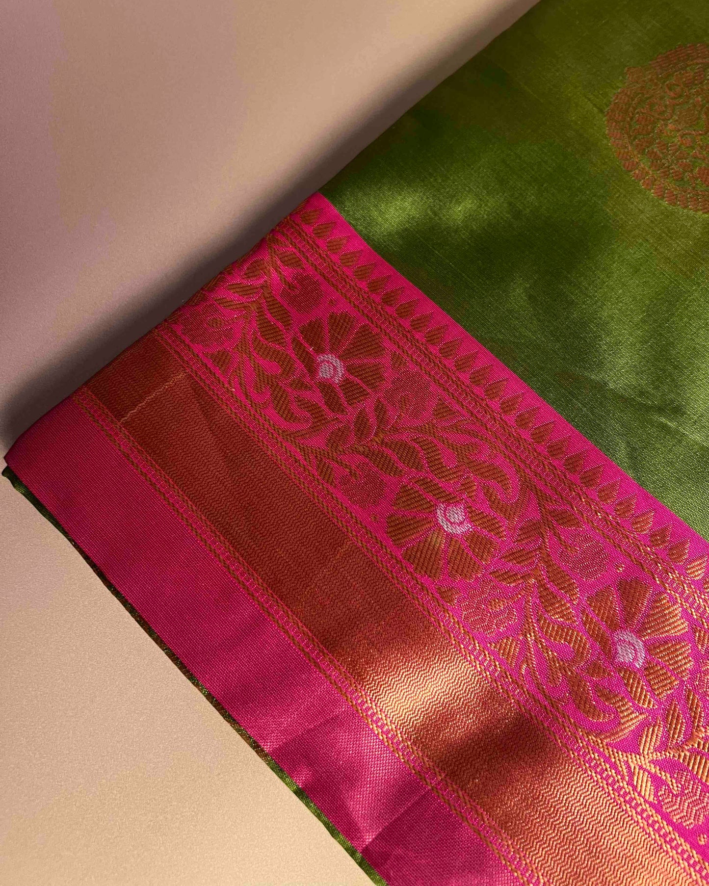 Virasat Green Silk Jacquard Saree with Luxurious Gold Design