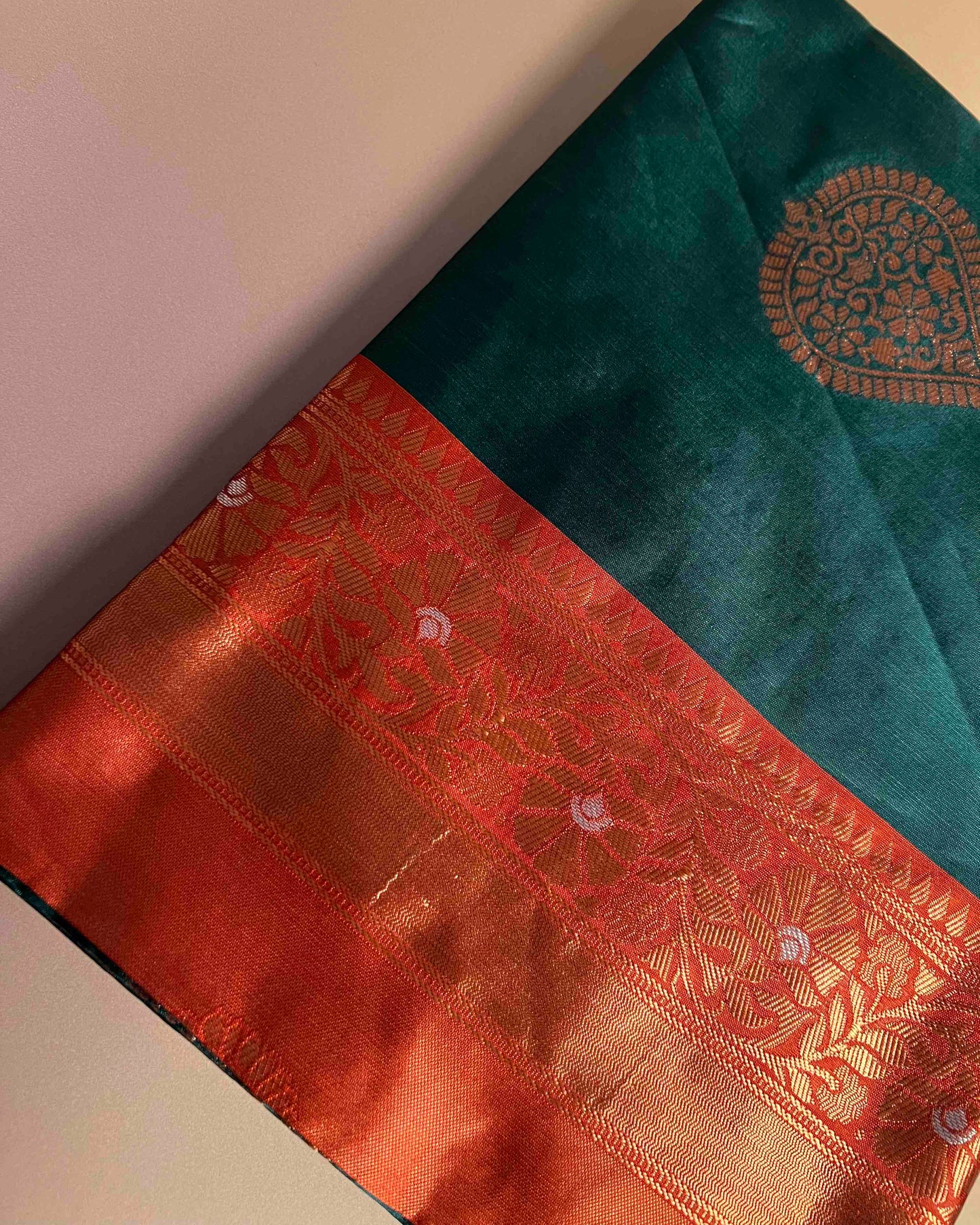 Virasat Bottle Green Silk Jacquard Saree with Luxurious Gold Design