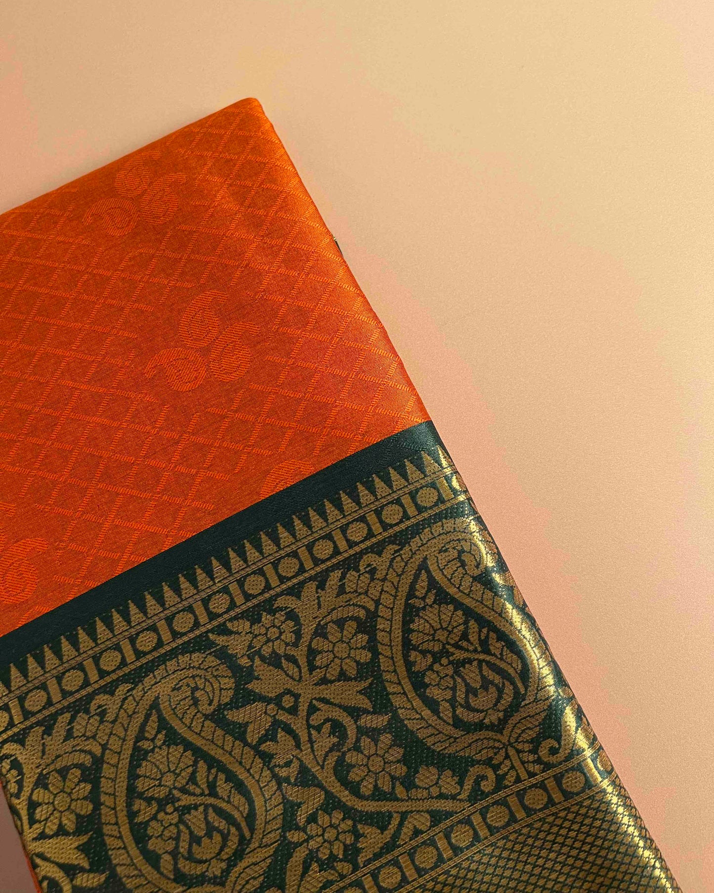 Kavya Orange Banarasi Silk Saree with Green Brocade Embriodery Border